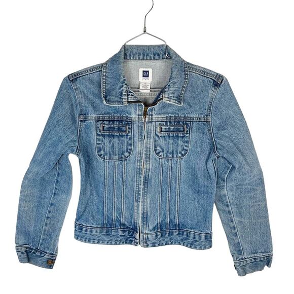 GAP FACTORY Light Wash Cotton Denim Jean Long Sleeve Zip Up Jacket Women XS 90s - Picture 1 of 9